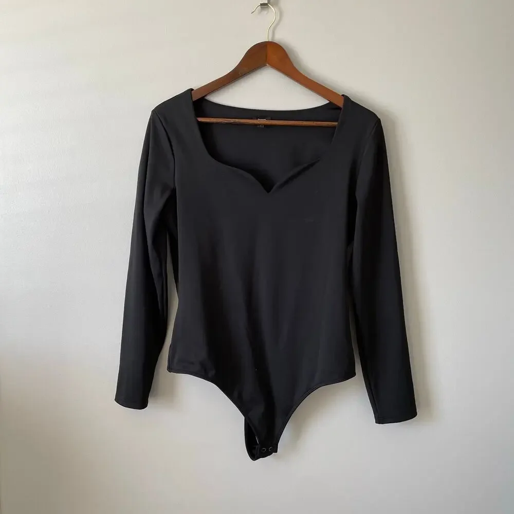 Express Body Contour Compression Sweetheart Neckline Bodysuit Blk longslv sz L - Picture 4 of 11